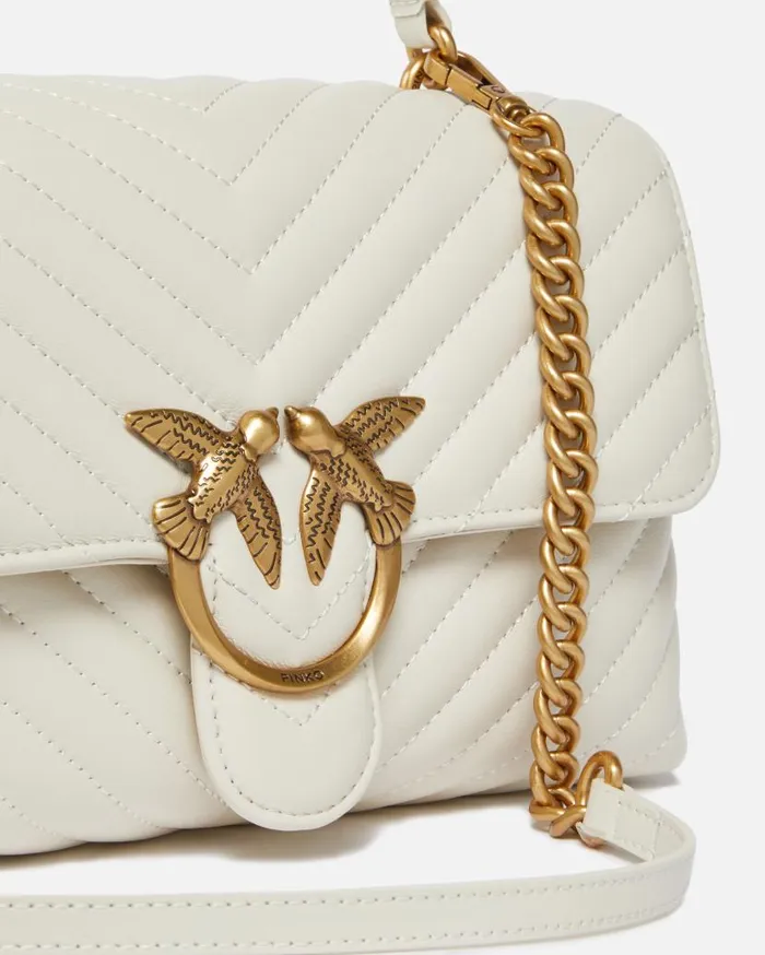 Pinko Classic Lady Love Bag Puff Chevron Whitewhiteantique Gold Women Handbags