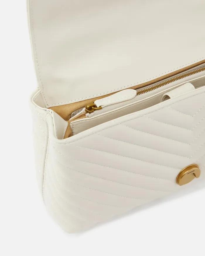 Pinko Classic Lady Love Bag Puff Chevron Whitewhiteantique Gold Women Handbags