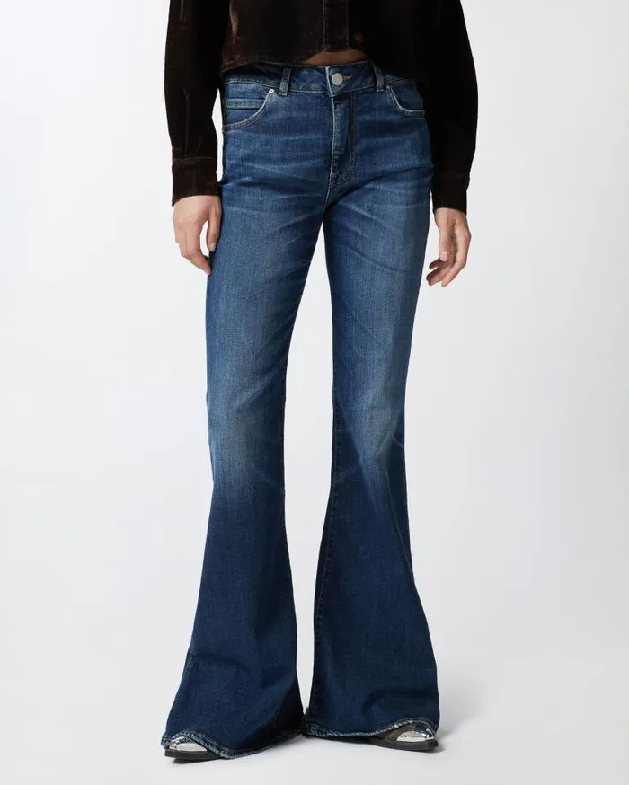Pinko Dark Blue Wide Flared Jeans Medium Dark Vintage Wash Women Jeans