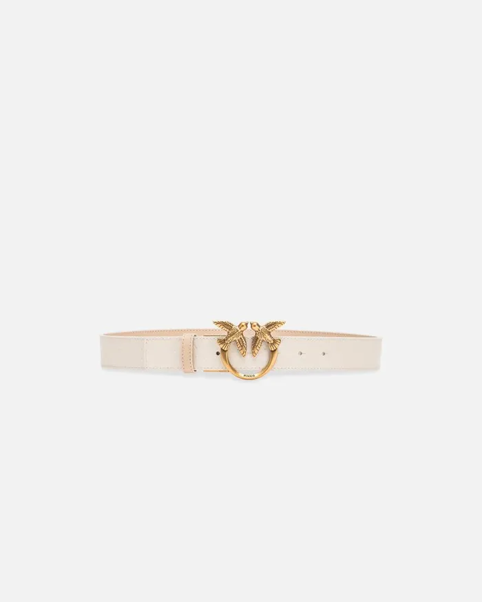 Pinko Doubleface Belt With Love Birds Buckle 3 Cm Sandwhiteantiquegold Women Belts