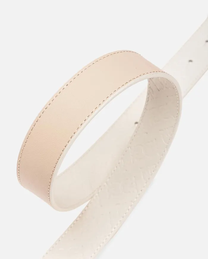 Pinko Doubleface Belt With Love Birds Buckle 3 Cm Sandwhiteantiquegold Women Belts
