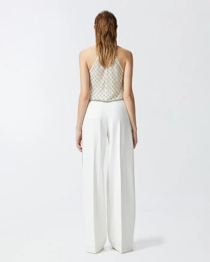 Pinko Elegant Trousers With Shiny Side Band Snow White Women Trousers