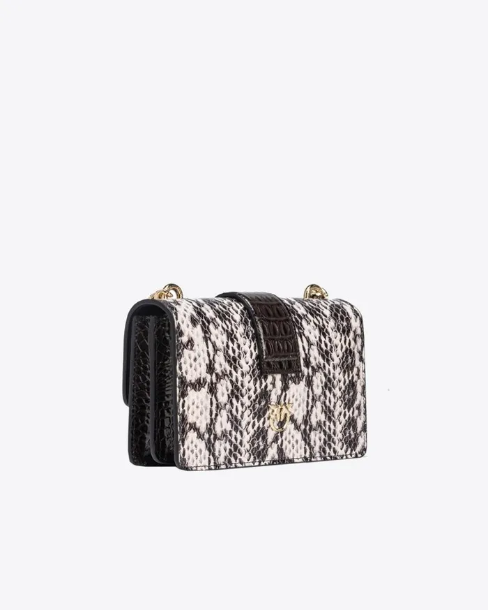 Pinko Galleria Mini Love Bag One In Reptile And Crocodileprint Leather Whiteblacklightgold Women Crossbody Bags
