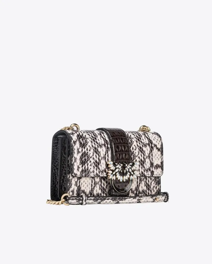Pinko Galleria Mini Love Bag One In Reptile And Crocodileprint Leather Whiteblacklightgold Women Crossbody Bags