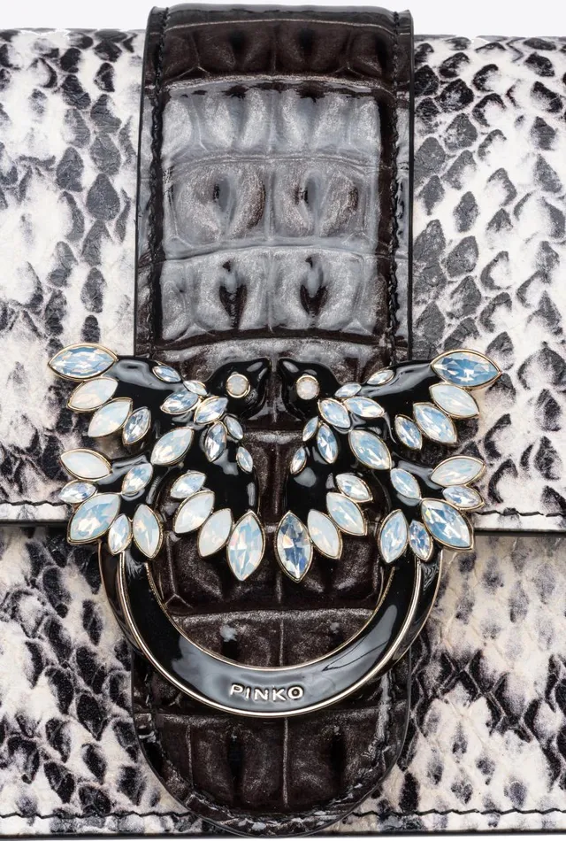 Pinko Galleria Mini Love Bag One In Reptile And Crocodileprint Leather Whiteblacklightgold Women Crossbody Bags