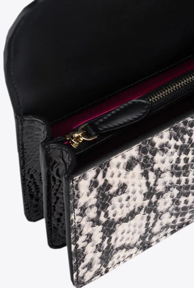 Pinko Galleria Mini Love Bag One In Reptile And Crocodileprint Leather Whiteblacklightgold Women Crossbody Bags