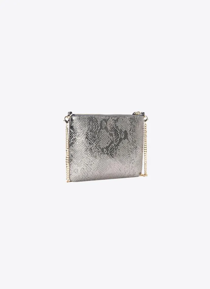 Pinko Galleria Punched Reptileprint Classic Flat Love Bag Charcoallightgold Women Limited Edition