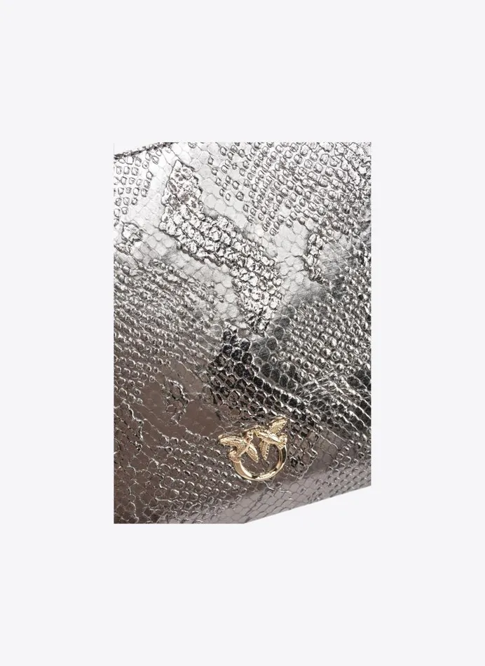 Pinko Galleria Punched Reptileprint Classic Flat Love Bag Charcoallightgold Women Limited Edition