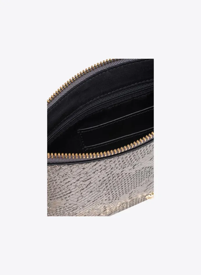 Pinko Galleria Punched Reptileprint Classic Flat Love Bag Charcoallightgold Women Limited Edition