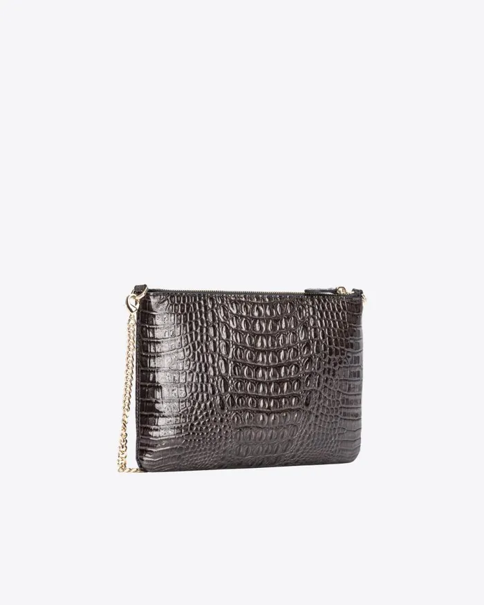 Pinko Galleria Shiny Crocprint Classic Flat Love Bag Blacklight Gold Women Limited Edition