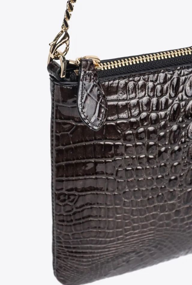 Pinko Galleria Shiny Crocprint Classic Flat Love Bag Blacklight Gold Women Limited Edition