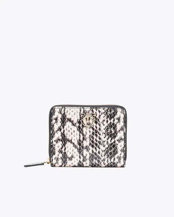 Pinko Galleria Square Wallet In Twotone Pythonprint Leather Whiteblacklightgold Women Limited Edition