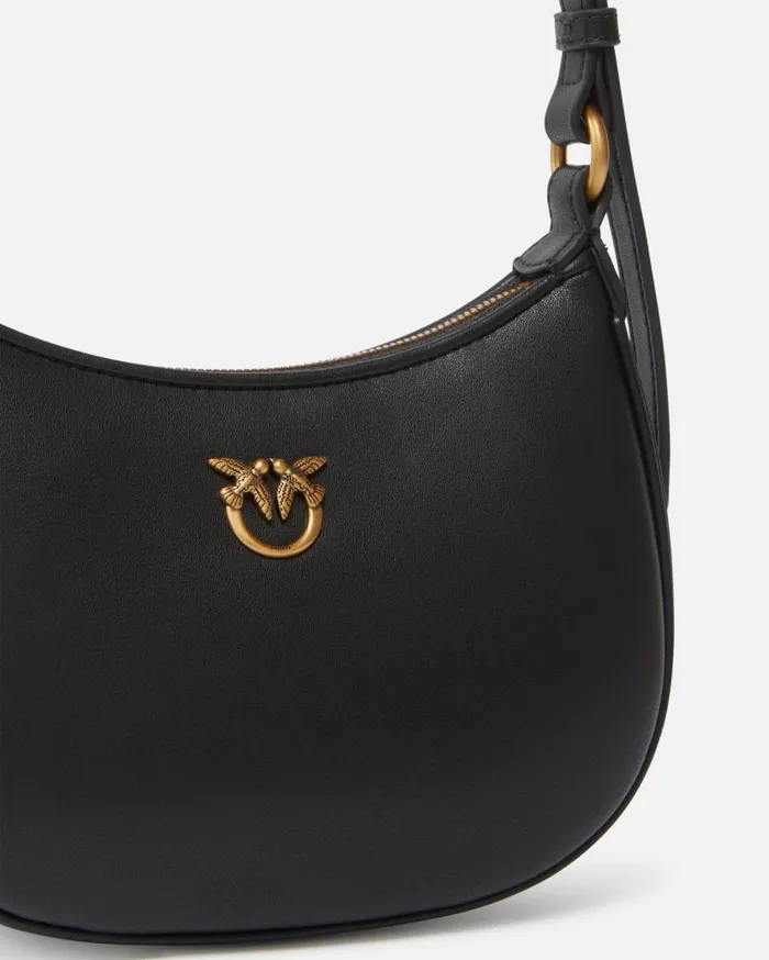 Pinko Half Moon Baby Leather Shoulder Bag Blackantique Gold Women Shoulder Bags