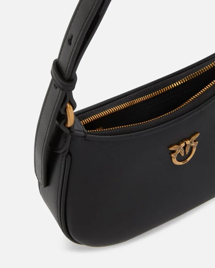 Pinko Half Moon Baby Leather Shoulder Bag Blackantique Gold Women Shoulder Bags