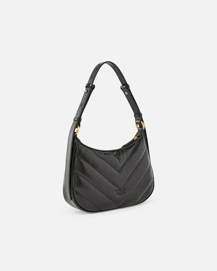Pinko Half Moon Small Shoulder Bag In Laminated Leather Blackantique Gold Women Shoulder Bags
