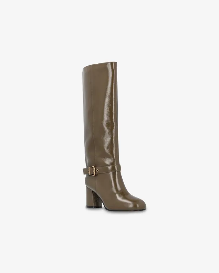 Pinko Heeled High Boots In Bright Nappa Leather Army Green Women Boots