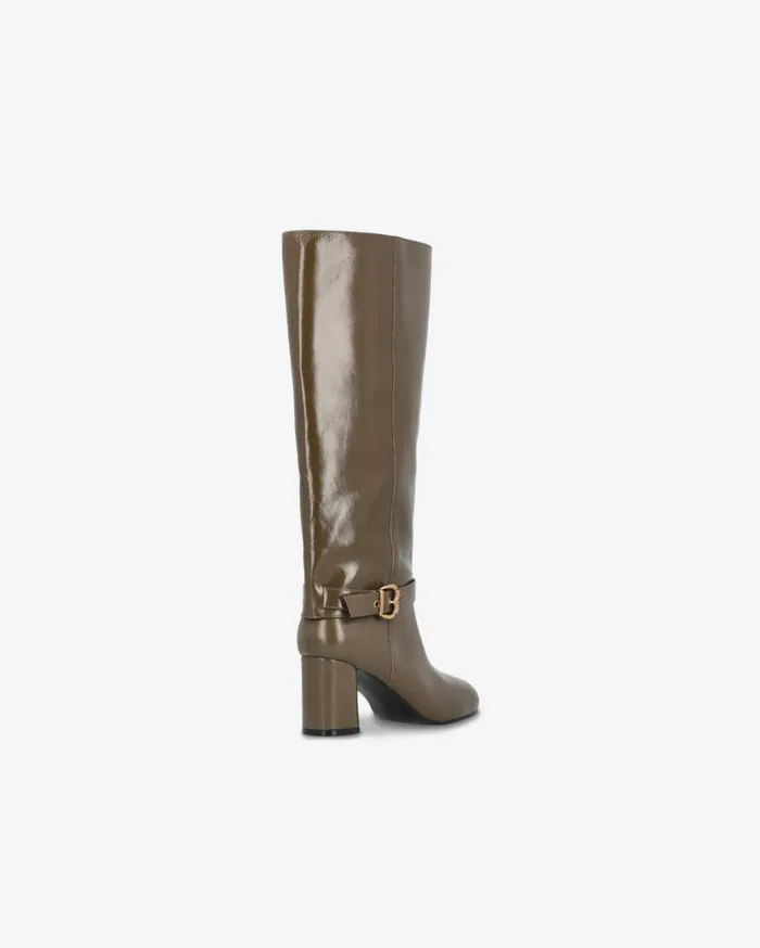 Pinko Heeled High Boots In Bright Nappa Leather Army Green Women Boots
