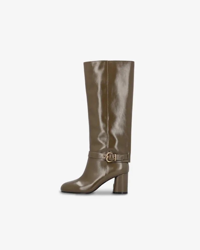 Pinko Heeled High Boots In Bright Nappa Leather Army Green Women Boots