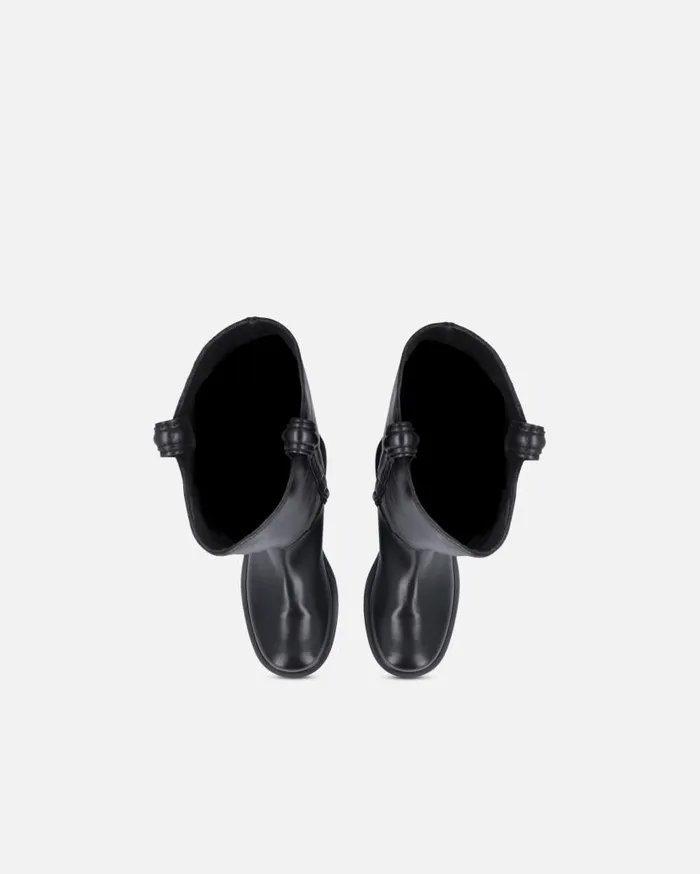 Pinko High Leather Boots With Logo Detail Limo Black Women Boots