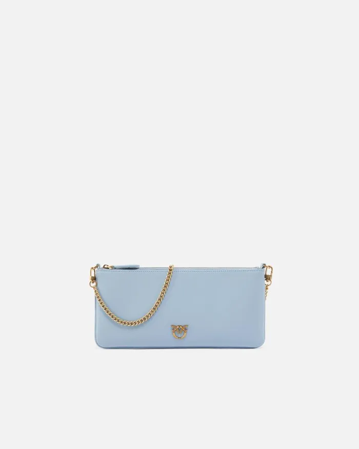 Pinko Horizontal Flat Bag In Leather Lightblueantique Gold Women Clutch Bags