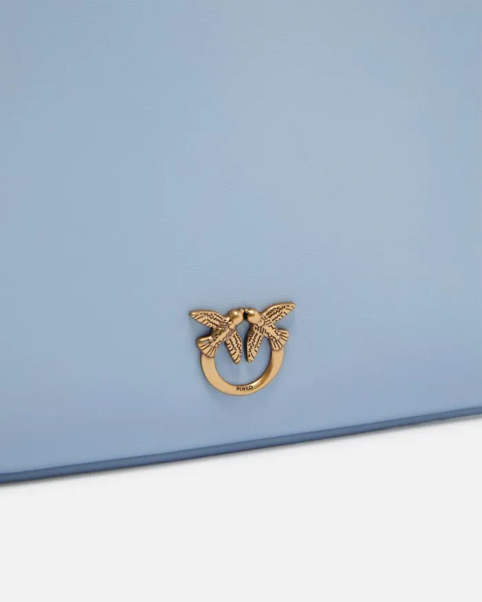 Pinko Horizontal Flat Bag In Leather Lightblueantique Gold Women Clutch Bags