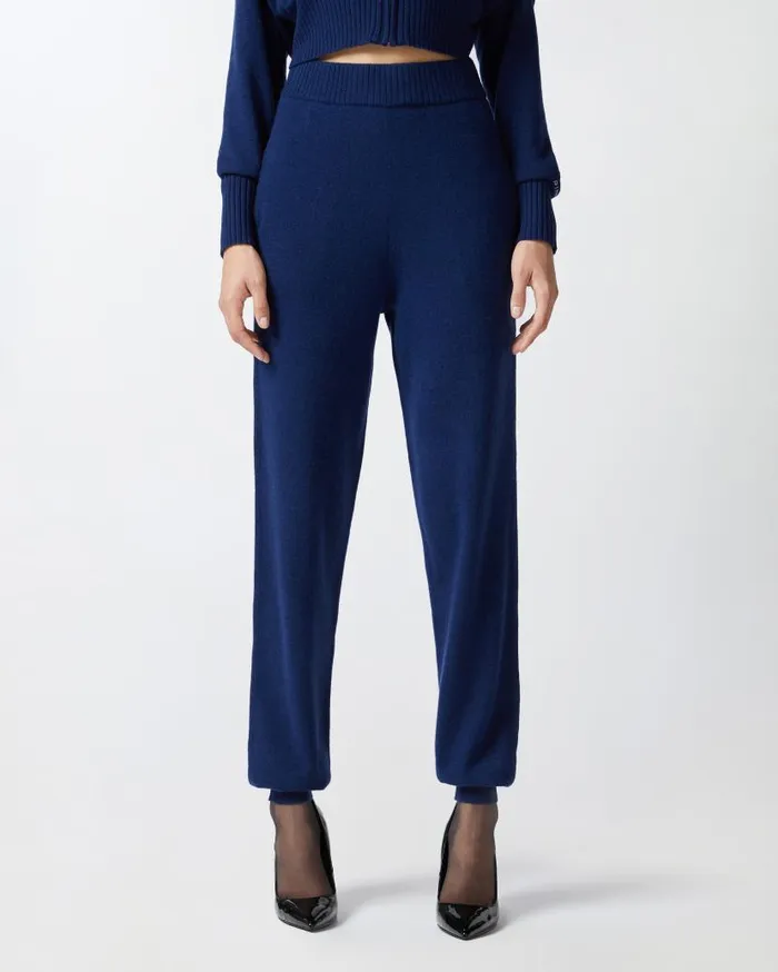 Pinko Knit Cashmereblend Joggers Iris Blue Women Trousers