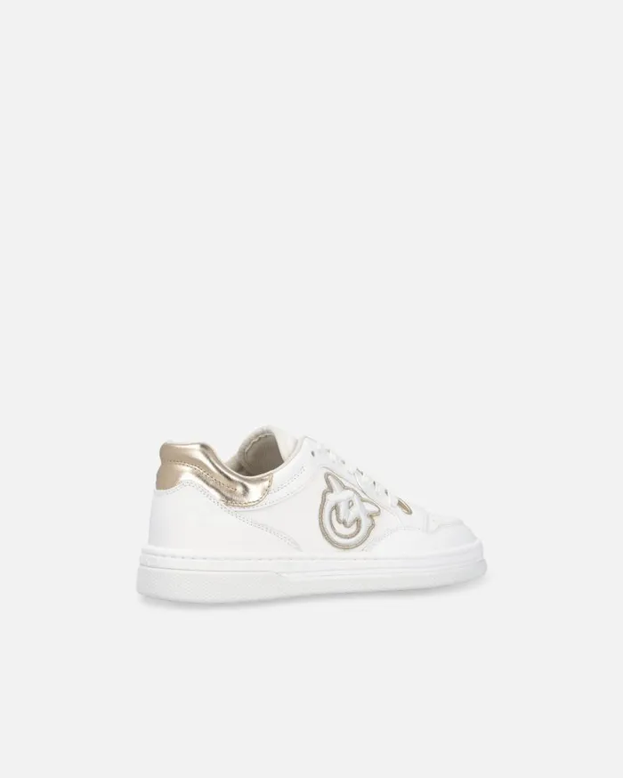 Pinko Leather Sneakers With Embroidered Side Logo Whitelight Gold Women Sneakers