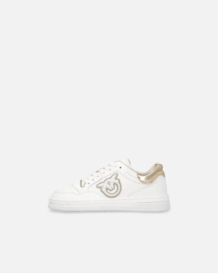 Pinko Leather Sneakers With Embroidered Side Logo Whitelight Gold Women Sneakers