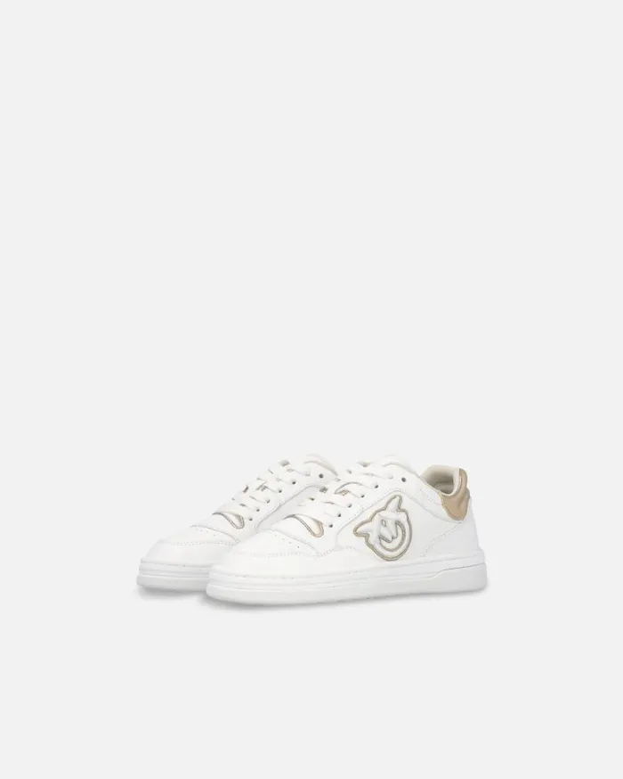 Pinko Leather Sneakers With Embroidered Side Logo Whitelight Gold Women Sneakers