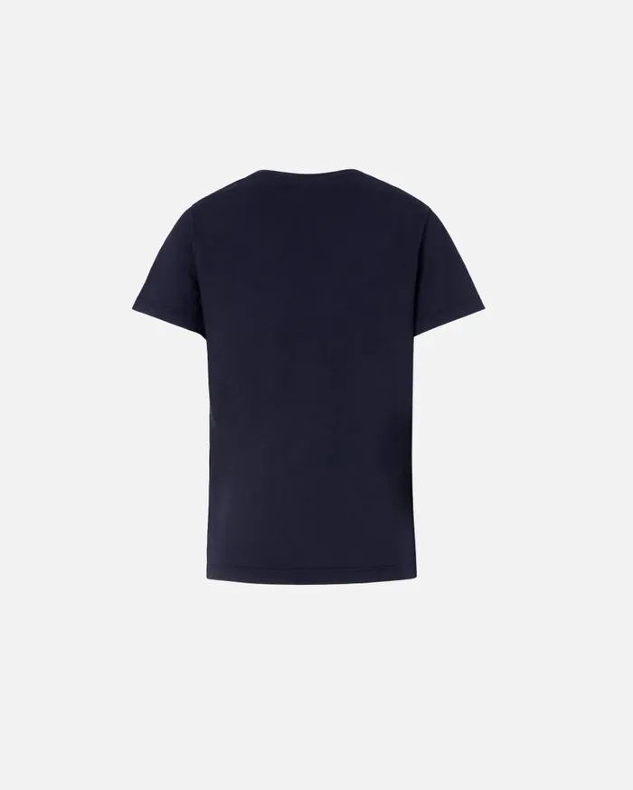 Pinko Logo Print Vneck Tshirt Total Eclipse Blue Women Topwear