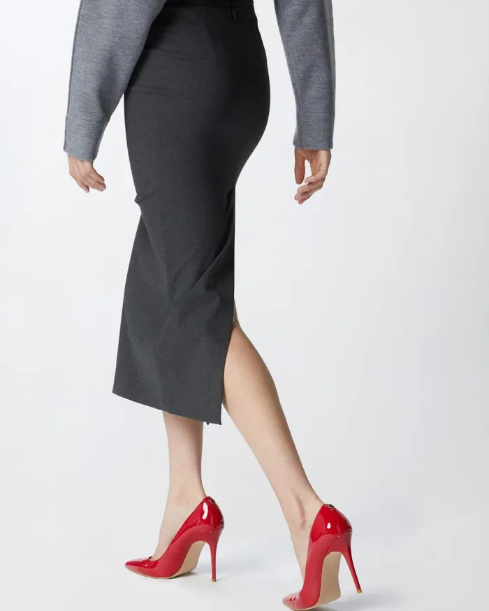 Pinko Long Pencil Skirt With Slit Greycrow Women Skirts