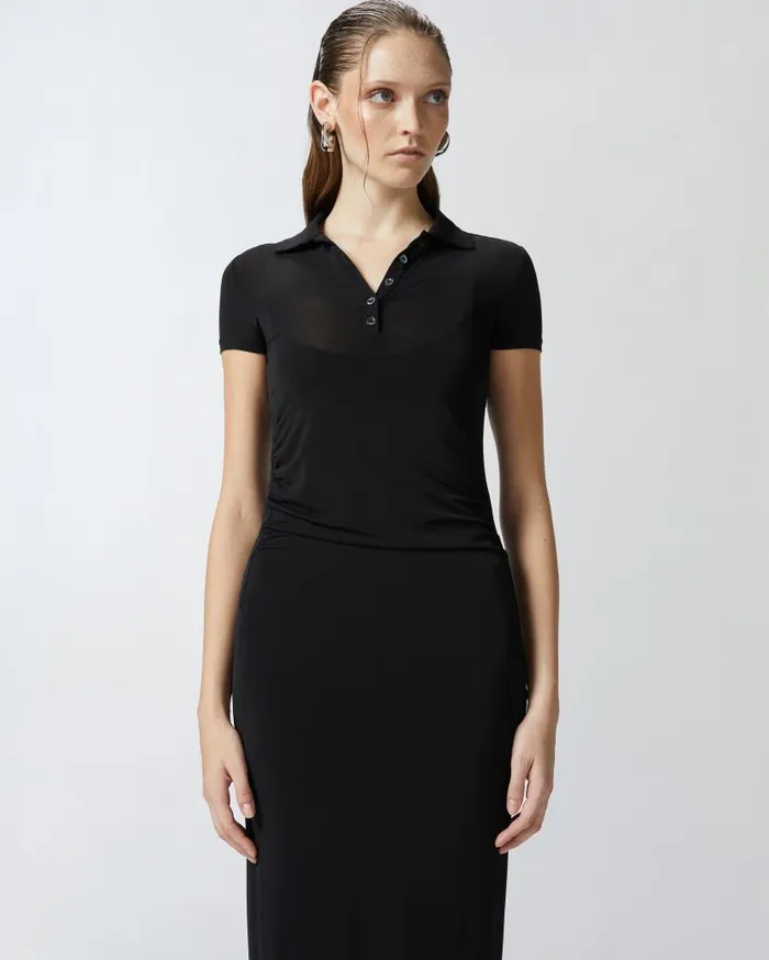 Pinko Long Polo Dress In Lightweight Jersey Limo Black Women Dresses