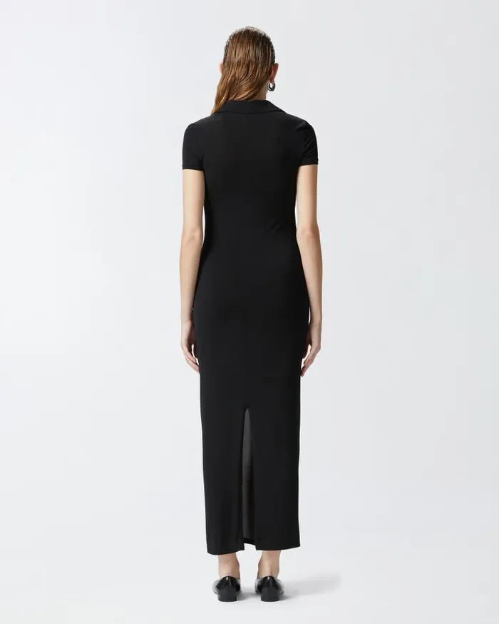 Pinko Long Polo Dress In Lightweight Jersey Limo Black Women Dresses