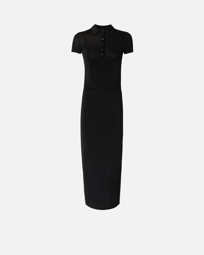 Pinko Long Polo Dress In Lightweight Jersey Limo Black Women Dresses