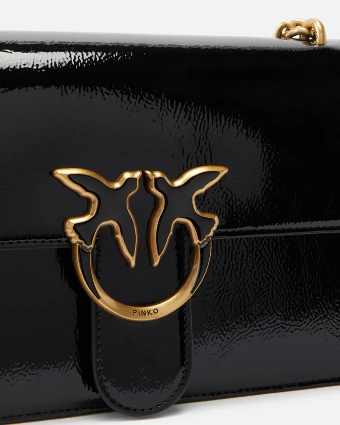 Pinko Love Bag Glossy Crossbody Bag Blackantique Gold Women Crossbody Bags