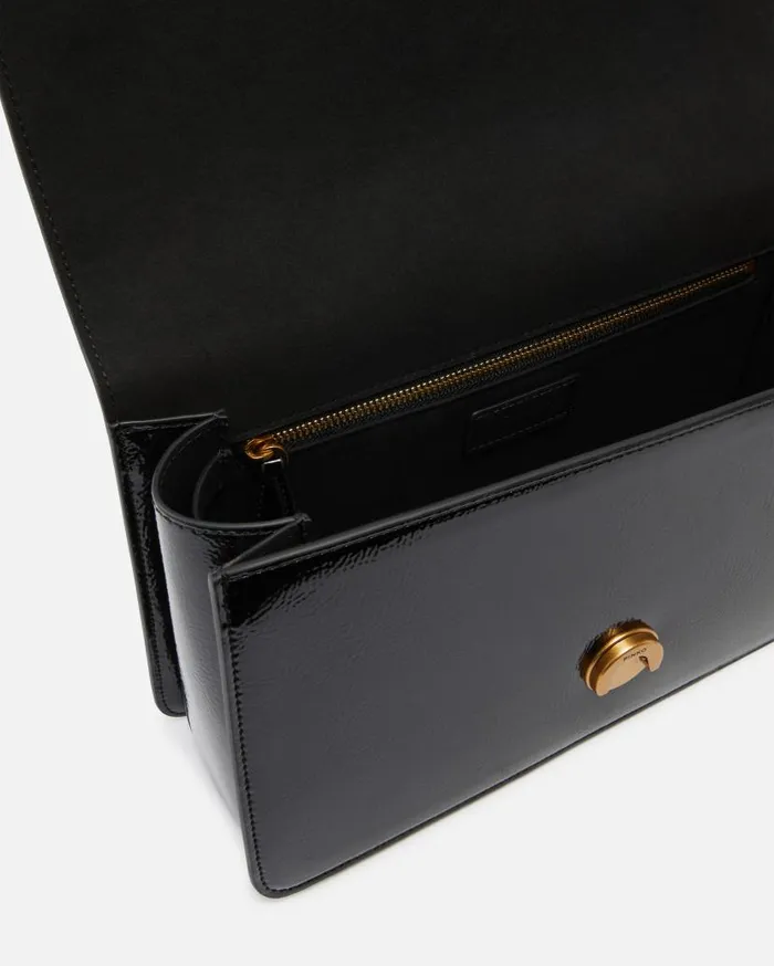 Pinko Love Bag Glossy Crossbody Bag Blackantique Gold Women Crossbody Bags