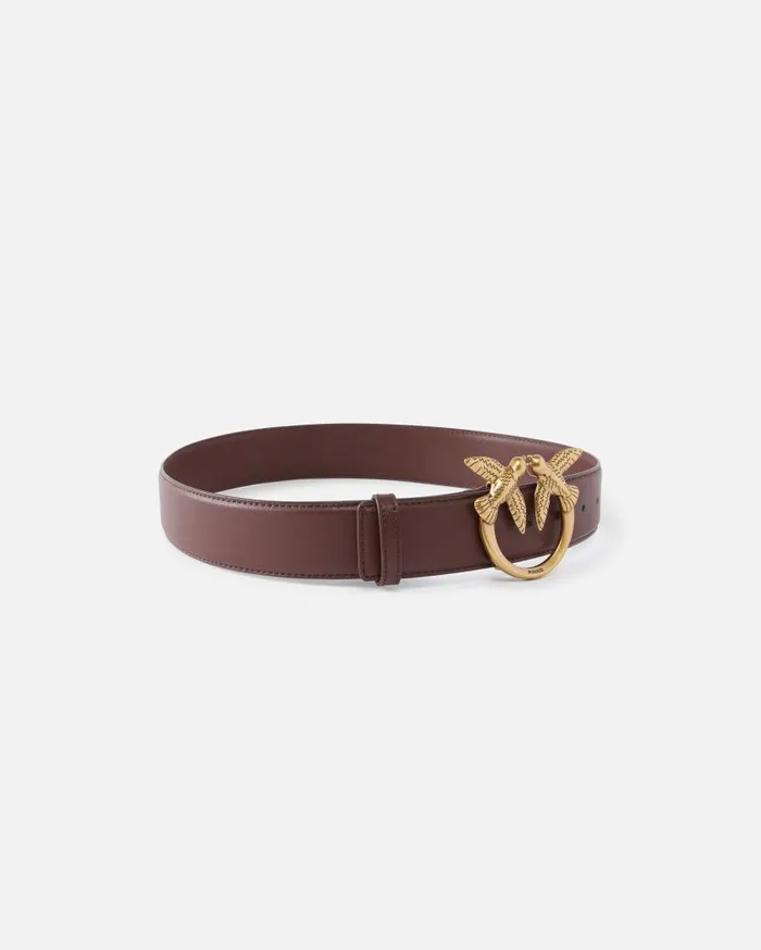 Pinko Love Birds High Leather Belt 4cm Choc Bitterantiquegold Women Belts