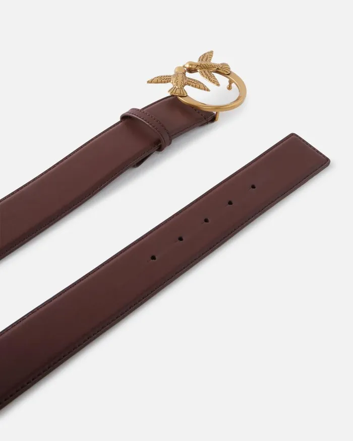 Pinko Love Birds High Leather Belt 4cm Choc Bitterantiquegold Women Belts