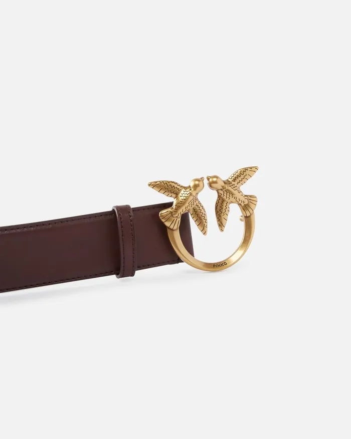 Pinko Love Birds High Leather Belt 4cm Choc Bitterantiquegold Women Belts