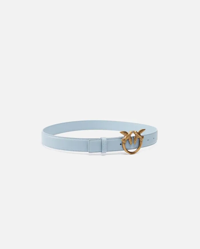 Pinko Love Birds Leather Belt 3cm Lightblueantique Gold Women Belts