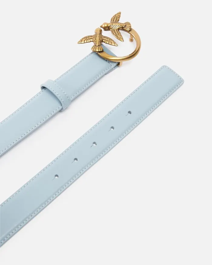 Pinko Love Birds Leather Belt 3cm Lightblueantique Gold Women Belts