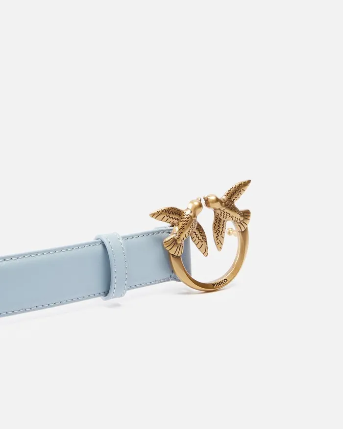 Pinko Love Birds Leather Belt 3cm Lightblueantique Gold Women Belts