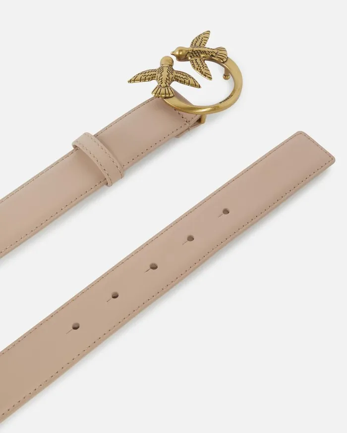 Pinko Love Birds Leather Belt 3cm Pinkdusty Pinkantique Gold Women Belts