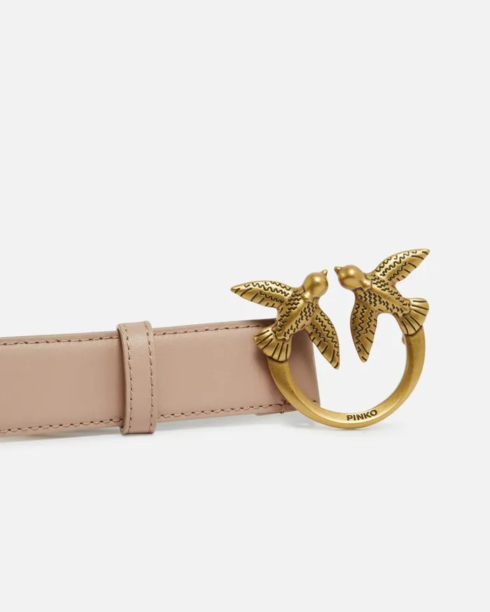 Pinko Love Birds Leather Belt 3cm Pinkdusty Pinkantique Gold Women Belts