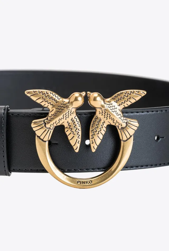 Pinko Love Birds Leather Belt Blackantique Gold Women Belts