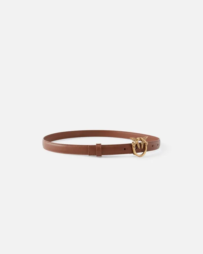 Pinko Love Birds Thin Leather Belt 2cm Tanantiquegold Women Belts