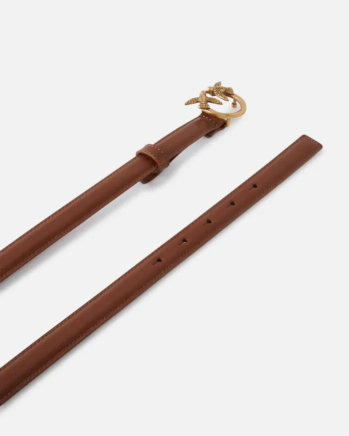 Pinko Love Birds Thin Leather Belt 2cm Tanantiquegold Women Belts