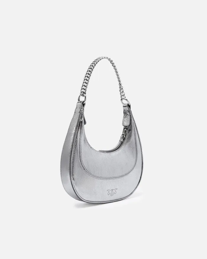 Pinko Metallic Leather Brioche Bag Mini Handbag Silvershiny Nickel Women Shoulder Bags