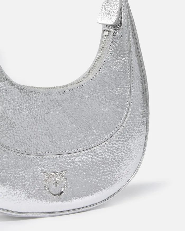 Pinko Metallic Leather Brioche Bag Mini Handbag Silvershiny Nickel Women Shoulder Bags