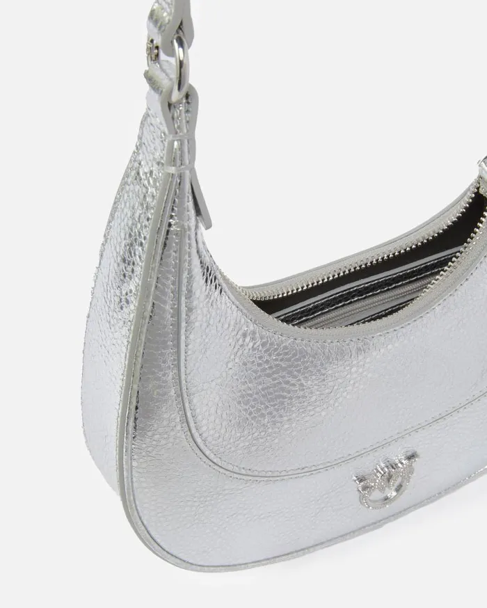 Pinko Metallic Leather Brioche Bag Mini Handbag Silvershiny Nickel Women Shoulder Bags